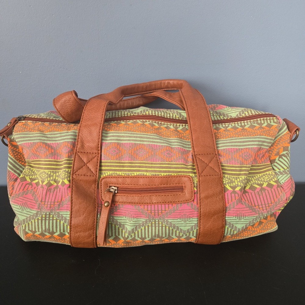 Women's Aztec Designed 80's Style Colorful Duffle Bag Purse 17" Long